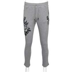 مملوكة مسبقًا Dolce & Gabbana Grey Cotton Knit Patch Detail Sweatpants XS