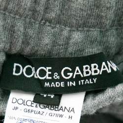 مملوكة مسبقًا Dolce & Gabbana Grey Cotton Knit Patch Detail Sweatpants XS