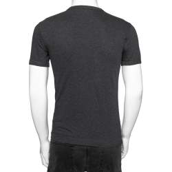 Pre Owned Dolce & Gabbana Charcoal Grey Cotton Knit Patch Detail T-Shirt XS