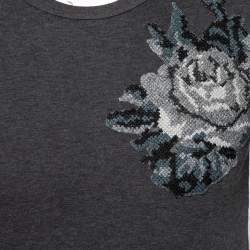 Pre Owned Dolce & Gabbana Charcoal Grey Cotton Knit Patch Detail T-Shirt XS
