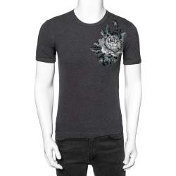Pre Owned Dolce & Gabbana Charcoal Grey Cotton Knit Patch Detail T-Shirt XS