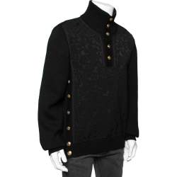 Pre Owned Dolce & Gabbana Black Wool Knit & Jacquard Button Detail Jumper XL