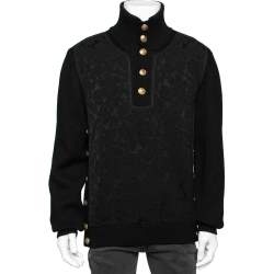 Pre Owned Dolce & Gabbana Black Wool Knit & Jacquard Button Detail Jumper XL