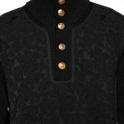 Pre Owned Dolce & Gabbana Black Wool Knit & Jacquard Button Detail Jumper XL