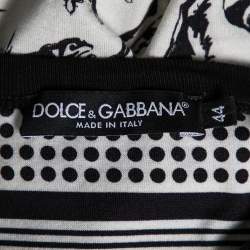Pre Owned Dolce & Gabbana Monochrome Printed Cotton Crewneck T-Shirt XS