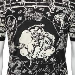 Pre Owned Dolce & Gabbana Monochrome Printed Cotton Crewneck T-Shirt XS