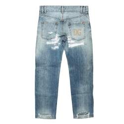 Pre Owned Dolce & Gabbana Blue Distressed Denim Jeans M