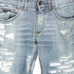 Pre Owned Dolce & Gabbana Blue Distressed Denim Jeans M