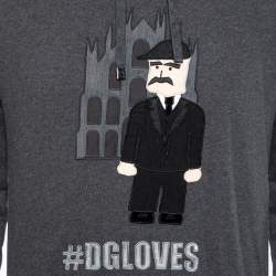 مملوكة مسبقًا سويت شيرت بهودي دولتشي أند غابانا تريكو رصاصي مزين رقعات مقاس صغير ( سمول )