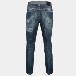 Pre Owned Dolce & Gabbana Checkered Cotton & Distressed Denim Paneled Pants S