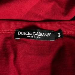 Pre Owned Dolce & Gabbana Burgundy Cotton Short Sleeve V Neck T-Shirt XXL