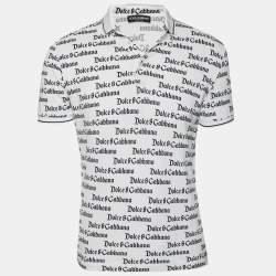 Pre Owned Dolce & Gabbana White and Black All Over Logo Printed Polo T-Shirt S