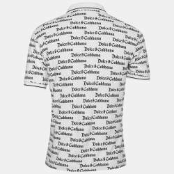 Pre Owned Dolce & Gabbana White and Black All Over Logo Printed Polo T-Shirt S