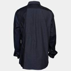 Pre Owned قميص دولتشي أند غابانا بطيات قطن أزرق كحلي بأزرار أمامية مقاس كبير جداً جداً ( إكس إ كس لارج )