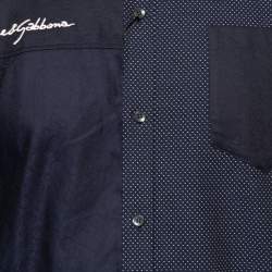 Pre Owned قميص دولتشي أند غابانا بطيات قطن أزرق كحلي بأزرار أمامية مقاس كبير جداً جداً ( إكس إ كس لارج )