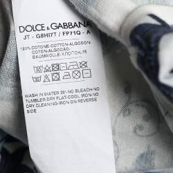 Pre Owned Dolce & Gabbana White and Blue Ceramic Printed Crew Neck T-Shirt XXL