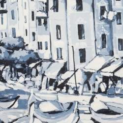 Pre Owned Dolce & Gabbana White and Blue Ceramic Printed Crew Neck T-Shirt XXL