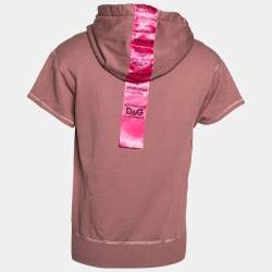 Pre Owned هودي دولتشي أند غابانا قطن بني مطرز بأكمام قصيرة مقاس صغير جدًا - إكس سمول