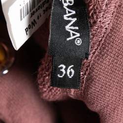 Pre Owned هودي دولتشي أند غابانا قطن بني مطرز بأكمام قصيرة مقاس صغير جدًا - إكس سمول