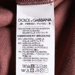 Pre Owned هودي دولتشي أند غابانا قطن بني مطرز بأكمام قصيرة مقاس صغير جدًا - إكس سمول