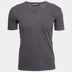 Pre Owned Dolce & Gabbana Grey Cotton Short Sleeve V-Neck T-Shirt S