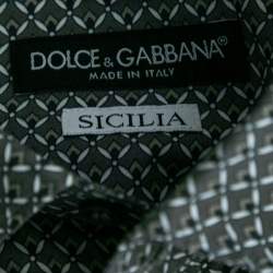 Pre Owned Dolce & Gabbana Grey Printed Cotton Sicilia Button Front Shirt L