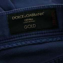Pre Owned Dolce & Gabbana Blue Dyed Cotton Gold Fit Stretch Trousers M