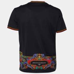 Pre Owned Dolce & Gabbana Black Cotton Knit Sacred Heart Print T-Shirt XL