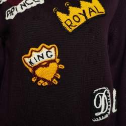 مملوكة مسبقًا Dolce & Gabbana Burgundy Wool Knit Royalty Patch Detail Sweater M