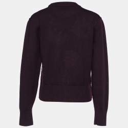 مملوكة مسبقًا Dolce & Gabbana Burgundy Wool Knit Royalty Patch Detail Sweater M