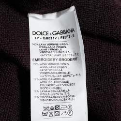 مملوكة مسبقًا Dolce & Gabbana Burgundy Wool Knit Royalty Patch Detail Sweater M