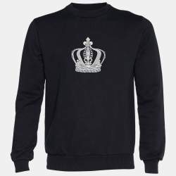 Pre Owned Dolce & Gabbana Black Terry Knit Crown Embroidered Sweatshirt M