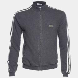 مملوكة مسبقًا Dolce & Gabbana Grey Rib Knit Cotton Zip Front Jacket M