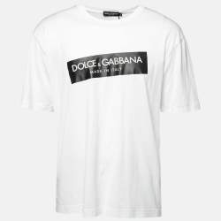 Pre Owned Dolce & Gabbana White Slant Logo Printed Cotton T-Shirt L