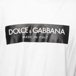 Pre Owned Dolce & Gabbana White Slant Logo Printed Cotton T-Shirt L
