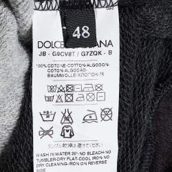 Pre Owned Dolce & Gabbana Grey Cotton Norman King Print Hooded Sweatshirt M