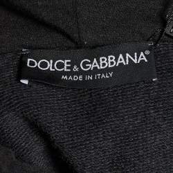 Pre Owned Dolce & Gabbana Grey Cotton Norman King Print Hooded Sweatshirt M