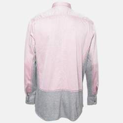 Pre Owned قميص دولتشي أند غابانا قطن قصات متباينة رصاصي وأحمر بأزرار أمامية مقاس كبير جدًا جدًا - إكس إكس لارج