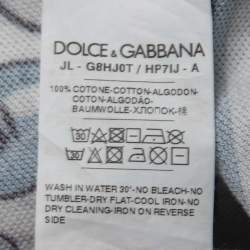 Pre Owned Dolce & Gabbana White/Blue Cotton Majolica Polo T-Shirt S