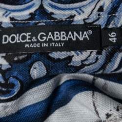 Pre Owned Dolce & Gabbana White/Blue Cotton Majolica Polo T-Shirt S