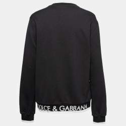 مملوكة مسبقًا سويتشيرت دولتشي أند غابانا قطن أسود مطرز برقبة مستديرة مقاس متوسط - ميديوم