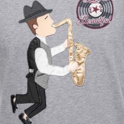 مملوكة مسبقًا تي شيرت دولتشي أند غابانا قطن رصاصي مطرز برقبة مستديرة مقاس متوسط - ميديوم