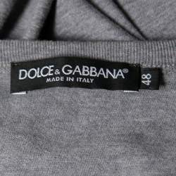 مملوكة مسبقًا تي شيرت دولتشي أند غابانا قطن رصاصي مطرز برقبة مستديرة مقاس متوسط - ميديوم