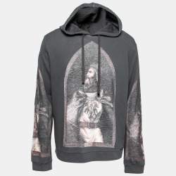 Pre Owned هودي دولتشي أند غابانا قطن رصاصي مطبوع برباط مقاس كبير جداً