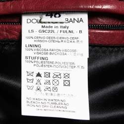 مملوكة مسبقًا جاكيت بايكر دولتشي أند غابانا جلد أحمر بسحاب أمامي مقاس متوسط - ميديوم