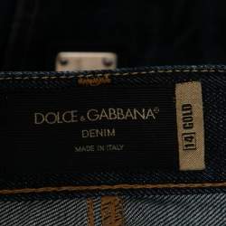Pre Owned Dolce & Gabbana 14 Gold Navy Blue Denim Straight Leg Jeans XL Waist 37"