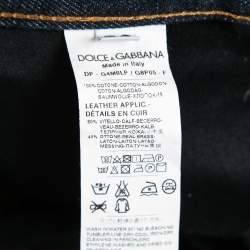 Pre Owned Dolce & Gabbana 14 Gold Navy Blue Denim Straight Leg Jeans XL Waist 37"