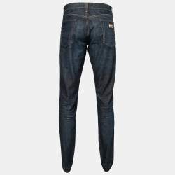 Pre Owned Dolce & Gabbana 14 Gold Navy Blue Denim Straight Leg Jeans XL Waist 37"
