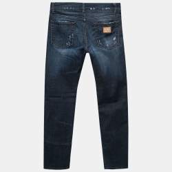 مملوكة مسبقًا بنطلون جينز دولتشي أند غابانا دينم أزرق داكن قصة سترتش مريحة مقاس صغير - سمول الخصر 32"