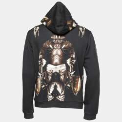 Pre Owned Dolce & Gabbana Black Medieval Armor Print Cotton  Zip Front Hoodie M